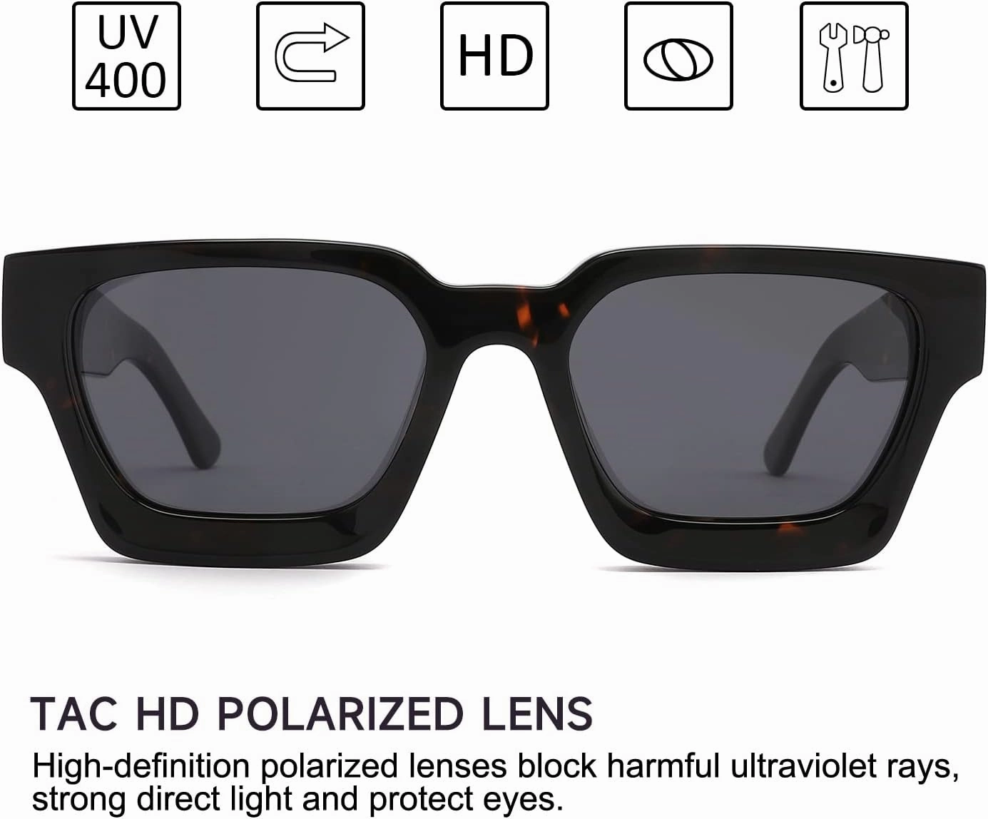 Trendy Polarized Sunglasses for Men Women, UV400 & Shatterproof, Durable Acetate Frame, Anti Glare HD Lens 1439S