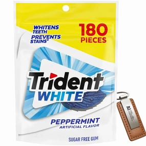 Trident White Sugar Free Gum, Peppermint Flavour 180 Pieces Pouch (Al Khair Trademark Key Chain Included)