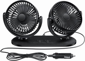 TriPole Car Fan 12V / 24V Portable Auto Cooling Dual Head Rotatable Vehicle Electric Fan for Car, Truck, SUV, RV, Van, Boat, Golf Cart - 3 Speeds, Strong Wind Air Circulation