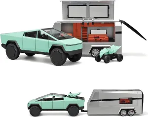 Truck and Trailer Toys for Boys 1/24 Pickup Trailer Toy RV,Diecast Metal Pickup Trailer Model Kit,Toy Truck and Trailer with Sound and Light Pull Back,Toy Trucks for Boys Age 4-7(Green)
