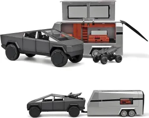 Truck and Trailer Toys for Boys 1/24 Pickup Trailer Toy RV,Diecast Metal Pickup Trailer Model Kit,Toy Truck and Trailer with Sound and Light Pull Back,Toy Trucks for Boys Age 4-7(Grey)