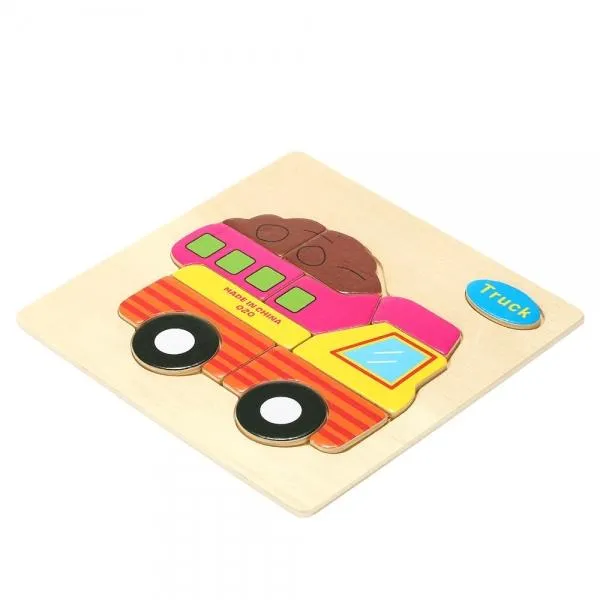 Truck Shaped Wooden Puzzle Block Cartoon Educational Toy Multicolor