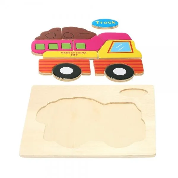 Truck Shaped Wooden Puzzle Block Cartoon Educational Toy Multicolor