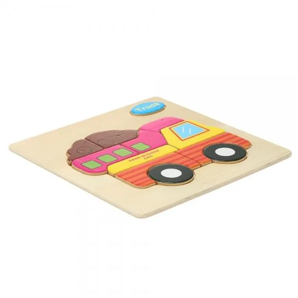 Truck Shaped Wooden Puzzle Block Cartoon Educational Toy Multicolor