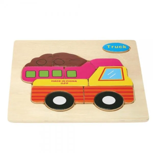 Truck Shaped Wooden Puzzle Block Cartoon Educational Toy Multicolor