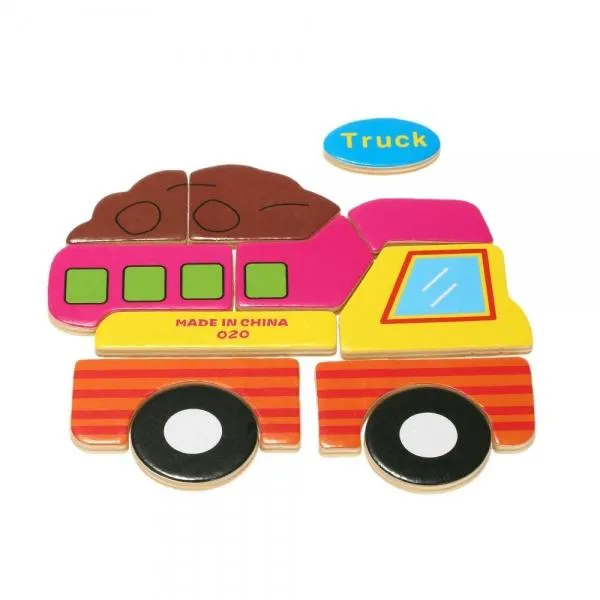 Truck Shaped Wooden Puzzle Block Cartoon Educational Toy Multicolor
