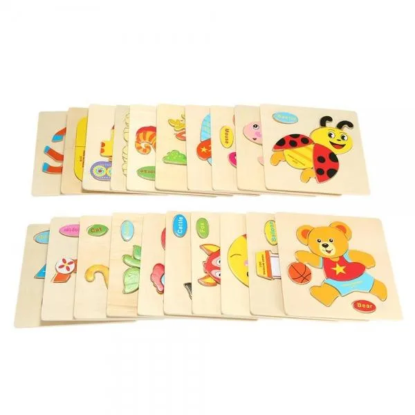 Truck Shaped Wooden Puzzle Block Cartoon Educational Toy Multicolor
