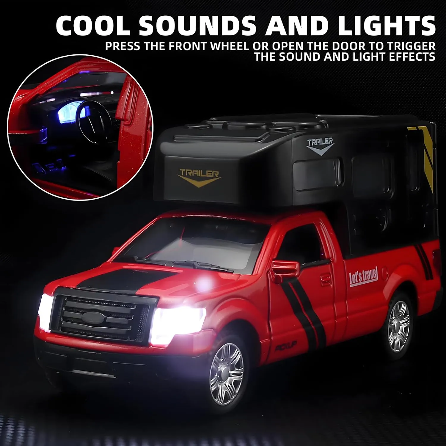 Truck Toys for Boys RV Toy,Die Cast Metal Toy Trucks Camper Van Toy,Camper Toys for Kids Ages 4-8,Pull Back Toy RV with Light and Sound,Trucks for Kids Ages 4-8（Red）