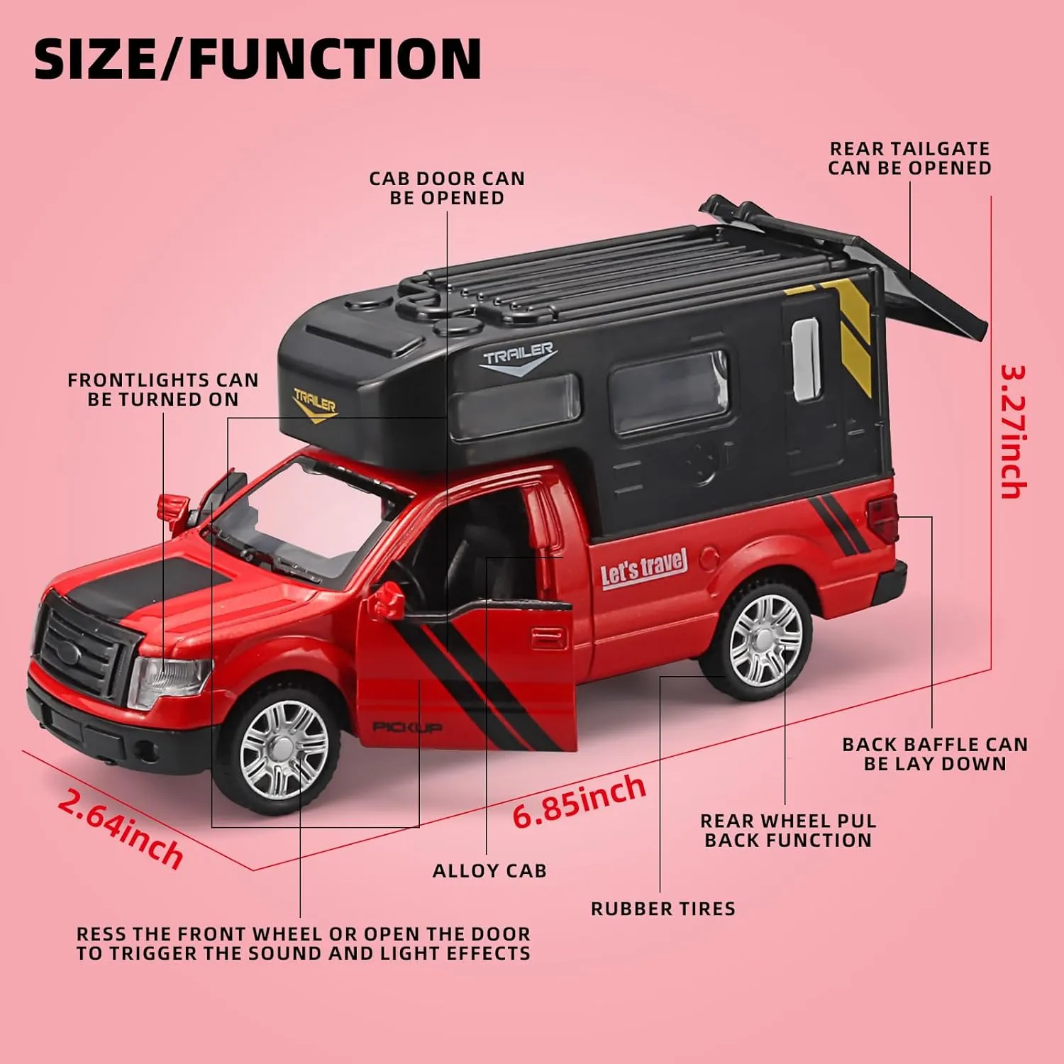 Truck Toys for Boys RV Toy,Die Cast Metal Toy Trucks Camper Van Toy,Camper Toys for Kids Ages 4-8,Pull Back Toy RV with Light and Sound,Trucks for Kids Ages 4-8（Red）