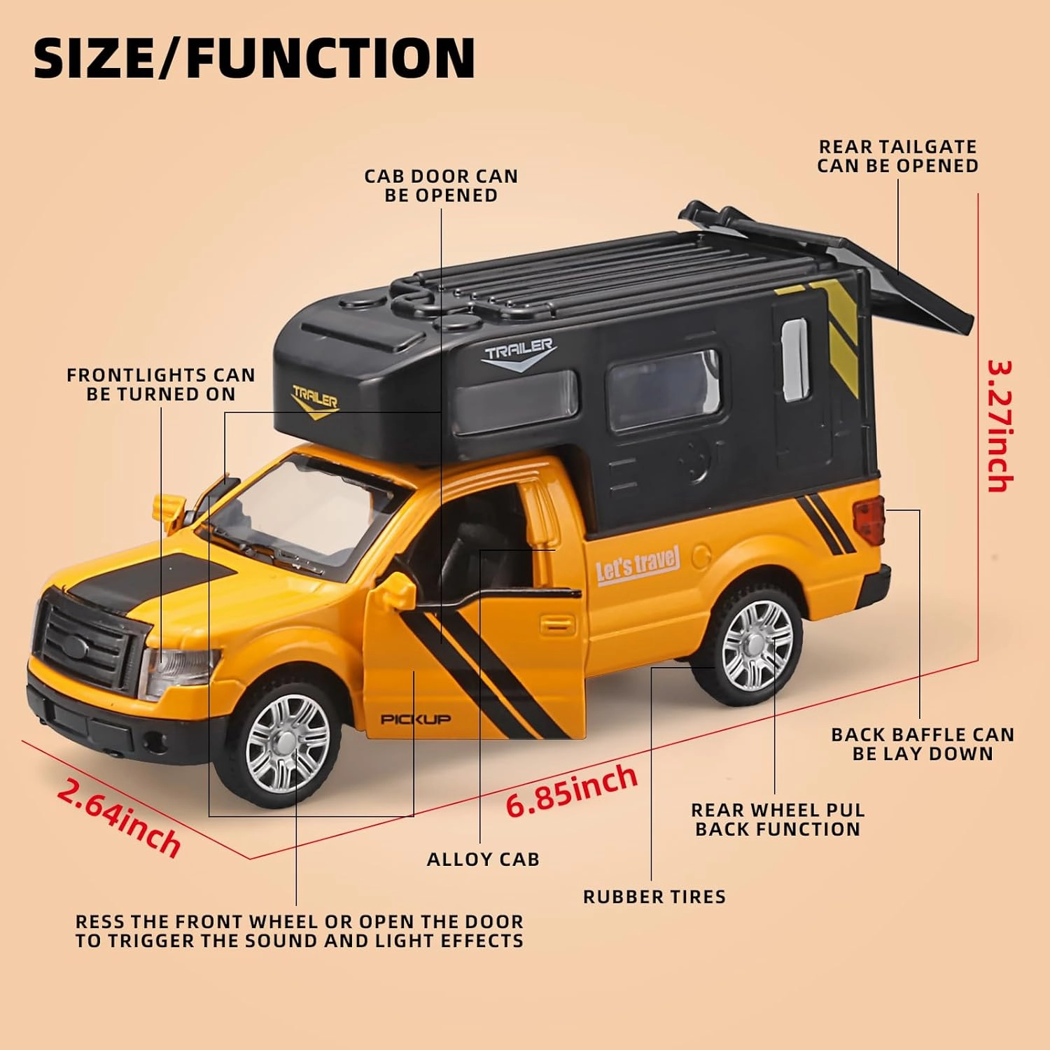 Truck Toys for Boys RV Toy,Die Cast Metal Toy Trucks Camper Van Toy,Camper Toys for Kids Ages 4-8,Pull Back Toy RV with Light and Sound,Trucks for Kids Ages 4-8（Yellow）
