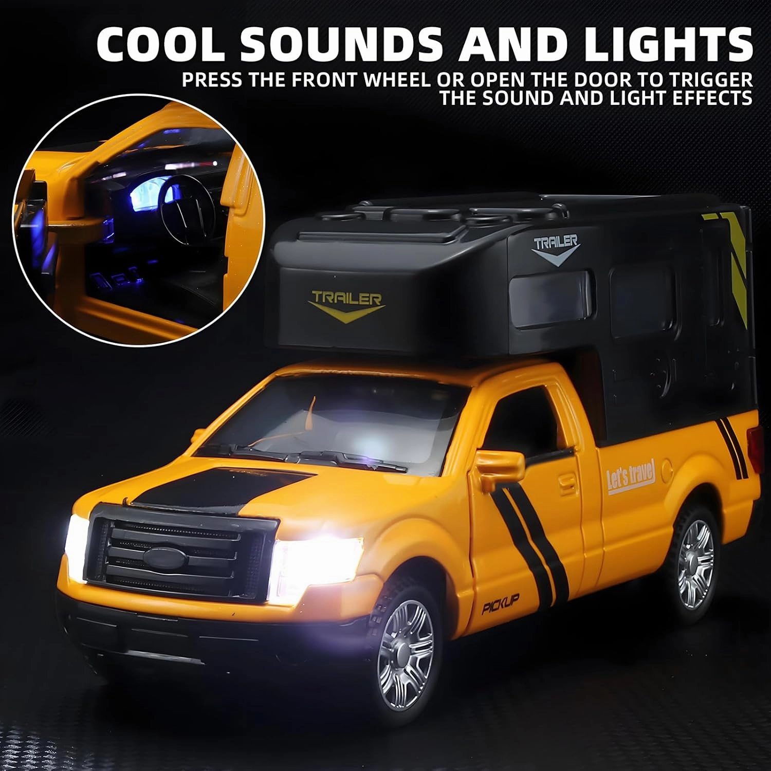 Truck Toys for Boys RV Toy,Die Cast Metal Toy Trucks Camper Van Toy,Camper Toys for Kids Ages 4-8,Pull Back Toy RV with Light and Sound,Trucks for Kids Ages 4-8（Yellow）