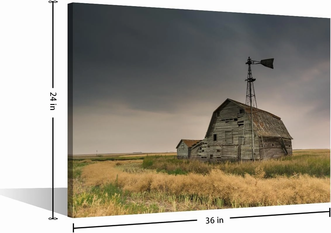 TUMOVO 1 Panel Wall Art for Living Room Large Size Nature Landscape Office Wall Decor Canvas Prints Rustic Old Barn Windmills Modern Artwork for Bedroom Bathroom Framed Ready to Hang, 36x24in
