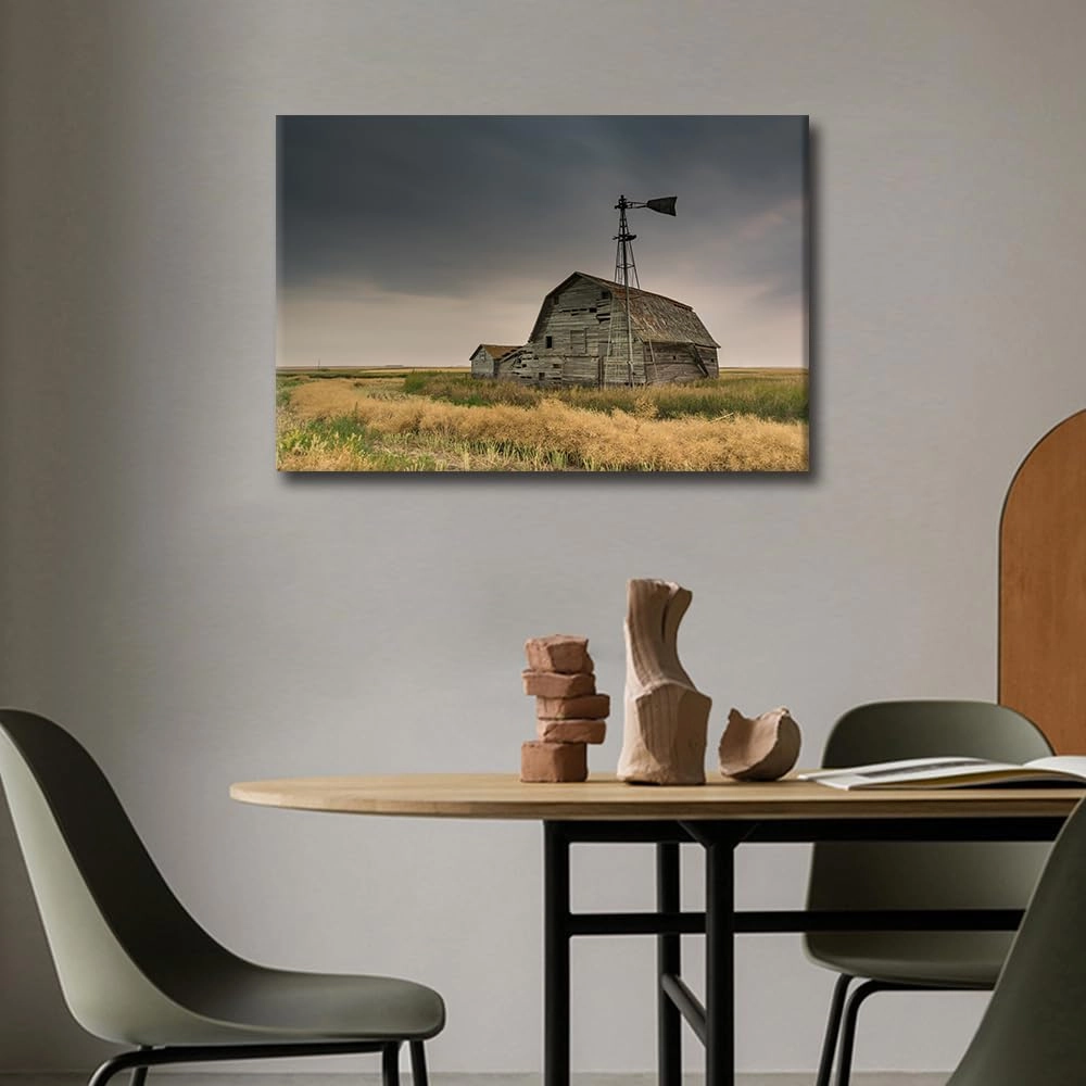 TUMOVO 1 Panel Wall Art for Living Room Large Size Nature Landscape Office Wall Decor Canvas Prints Rustic Old Barn Windmills Modern Artwork for Bedroom Bathroom Framed Ready to Hang, 36x24in
