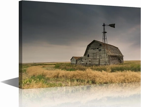 TUMOVO 1 Panel Wall Art for Living Room Large Size Nature Landscape Office Wall Decor Canvas Prints Rustic Old Barn Windmills Modern Artwork for Bedroom Bathroom Framed Ready to Hang, 36x24in