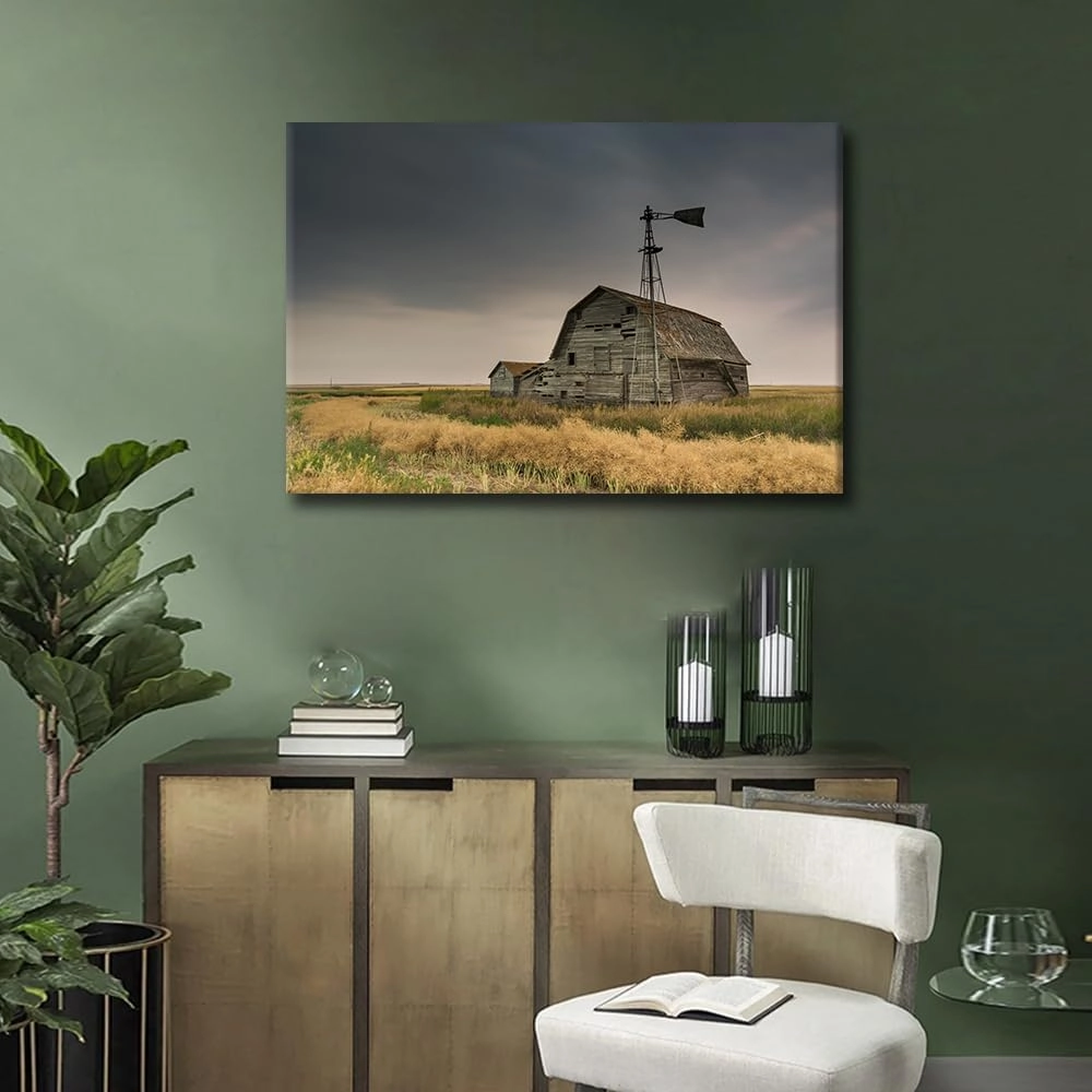 TUMOVO 1 Panel Wall Art for Living Room Large Size Nature Landscape Office Wall Decor Canvas Prints Rustic Old Barn Windmills Modern Artwork for Bedroom Bathroom Framed Ready to Hang, 36x24in