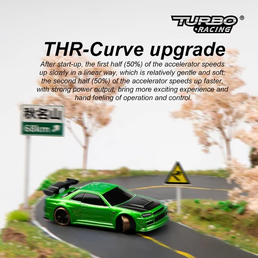 Turbo Racing 1:76 Scale Drift RC Car, Table Racing 2.4GHZ Remote Control Mini Model Car with Gyro Full Proportional RTR for Adults Toys (C64-Green)