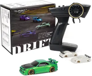Turbo Racing 1:76 Scale Drift RC Car, Table Racing 2.4GHZ Remote Control Mini Model Car with Gyro Full Proportional RTR for Adults Toys (C64-Green)