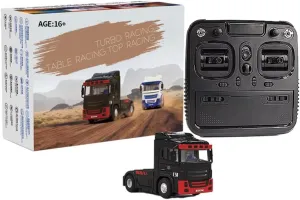 Turbo Racing 1/76 Scale Racing Mini RC Drift Car, 2.4G RC Electric 3CH 4WD Truck Tractor Model, Birthday Xmas Gift for Adults（Red & Black）