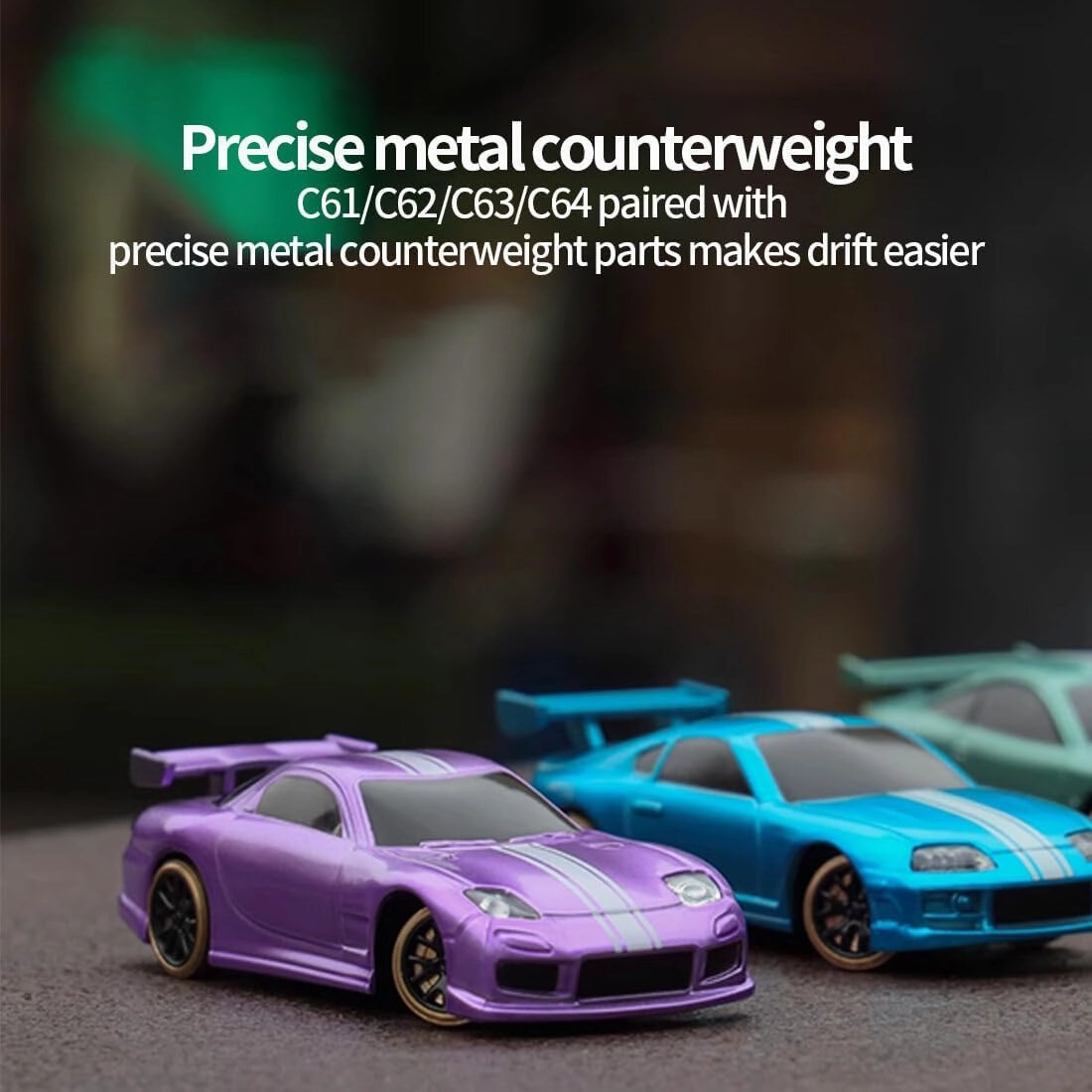 Turbo Racing C62 1/76 Scale Mini RC Drift Cars for Adults, 2.4G 3CH RWD Electric Remote Control Vehicle, Desktop Racing Car Model with High Speed & LED Light