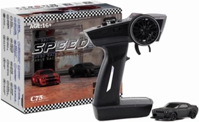 Turbo Racing C75 High-Speed RC Electric Rear-Drive Racing Car Model, 1/76 2.4G 4CH Electric Racing Car Model with Wireless Remote Control, for Boys (RTR Version/Black)