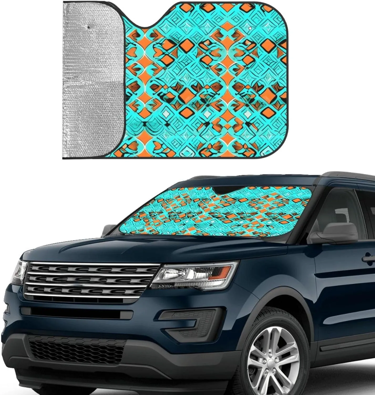 Turquoise Wonders Print Windshield Foldable Sun Shade for Car Front Window Block Heat and Rays Sun Visor Protection