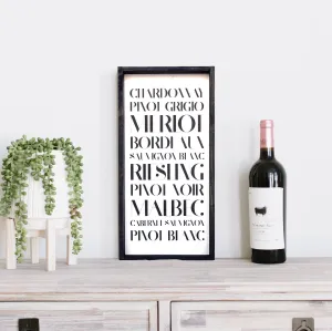 Types of Wine Wood Sign