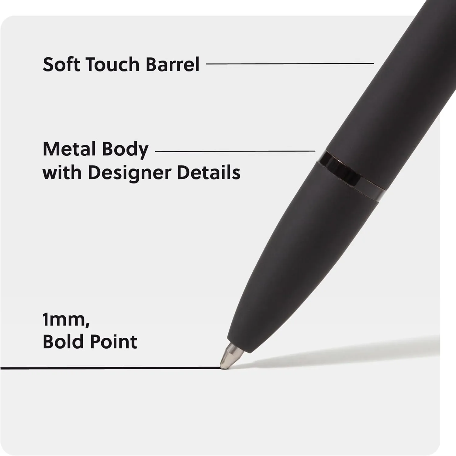 U Brands Midnight Monterey Ballpoint Pens, 4 Count, Black Soft Touch, Painted Black Details, Bold (1.0 mm) Point, Black Ink