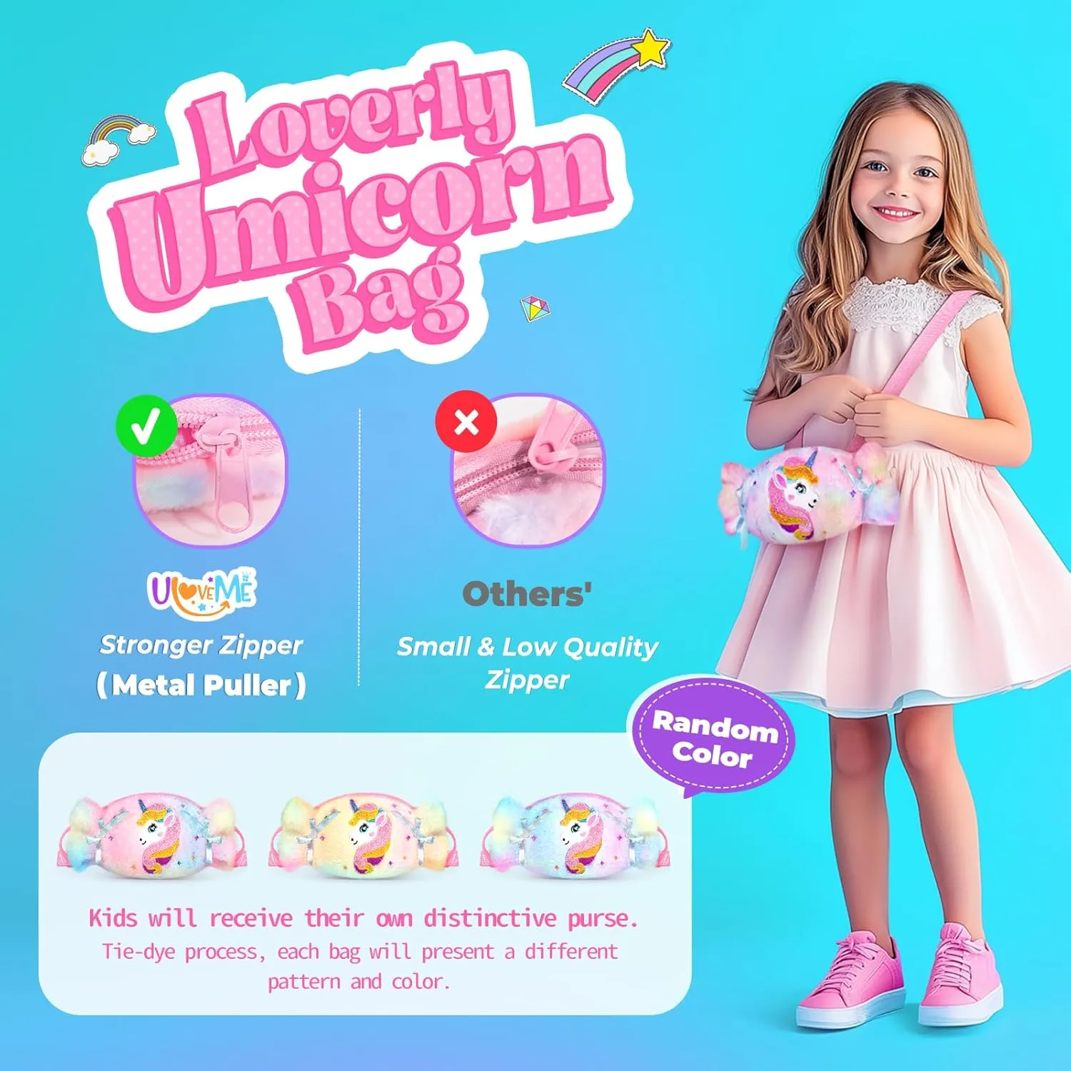 ULOVEME Kids Real Makeup Kit for Little Girls - Real, Non Toxic, Washable Make Up Toy - Umicorn Toys Gift for 3 4 5 6 7 8 9 10 12 Years Old Girls Birthday (Candy Shaped Rainbow Purse)