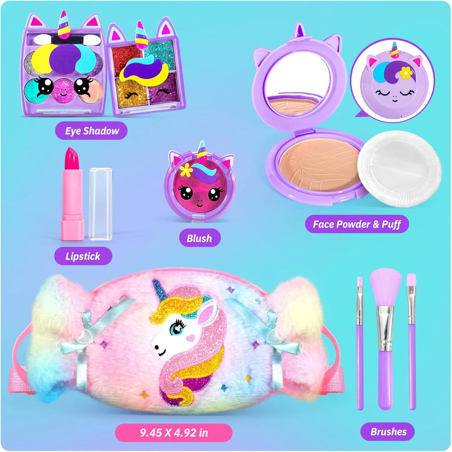 ULOVEME Kids Real Makeup Kit for Little Girls - Real, Non Toxic, Washable Make Up Toy - Umicorn Toys Gift for 3 4 5 6 7 8 9 10 12 Years Old Girls Birthday (Candy Shaped Rainbow Purse)