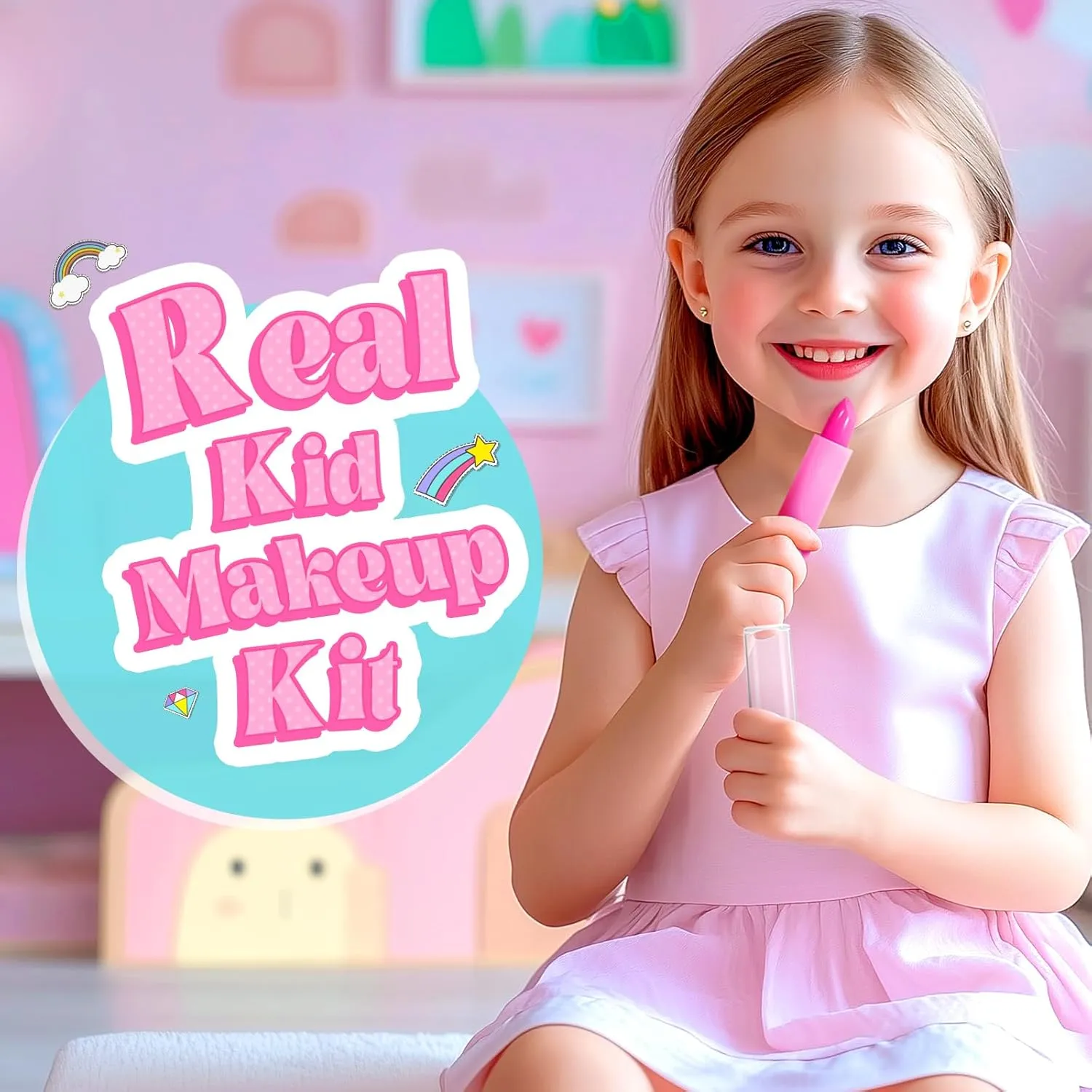 ULOVEME Kids Real Makeup Kit for Little Girls - Real, Non Toxic, Washable Make Up Toy - Umicorn Toys Gift for 3 4 5 6 7 8 9 10 12 Years Old Girls Birthday (Candy Shaped Rainbow Purse)