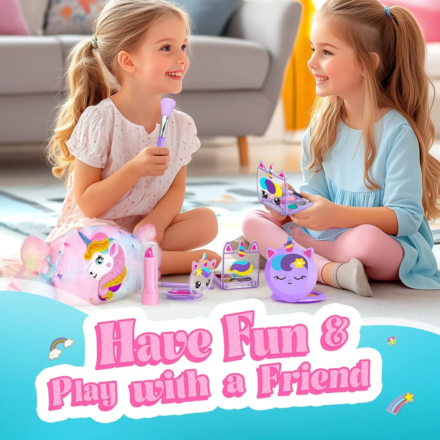 ULOVEME Kids Real Makeup Kit for Little Girls - Real, Non Toxic, Washable Make Up Toy - Umicorn Toys Gift for 3 4 5 6 7 8 9 10 12 Years Old Girls Birthday (Candy Shaped Rainbow Purse)
