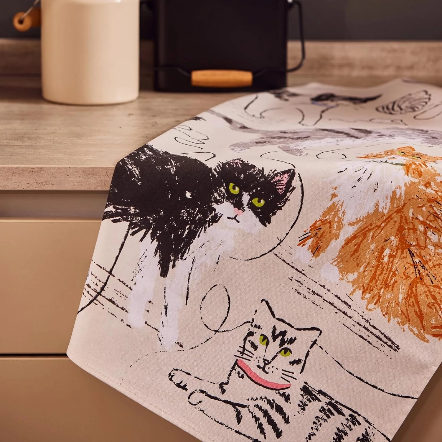 Ulster Weavers Tea Towel Cotton, Durable & Machine Washable, Eco-Friendly Design, Ideal Size, Animal Theme, Feline Friends, Grey