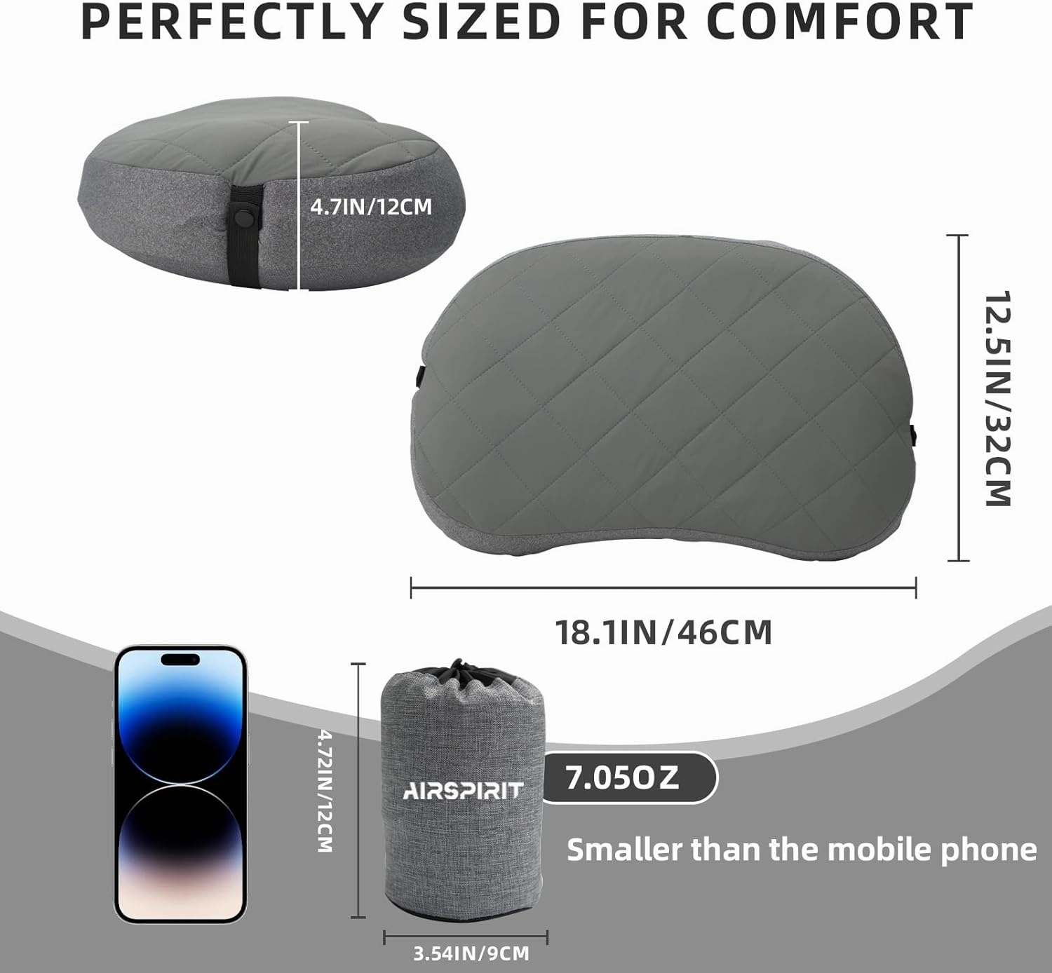 Ultralight Camping Pillow Inflatable with Removable Washable Cover, Compact Travel Pillow for Neck Support, Hiking, Backpacking, Office, Airplane, Car & Beach - Adjustable Firmness(Grey)