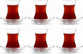 ums Turkish Tea Glass Set, Slim Waist Design and Thick Sole Prevent Tea From Getting Cold, Easy to Keep for 6 People, 6 Saucers, 6 Glasses, Useful Set (12 Pieces)