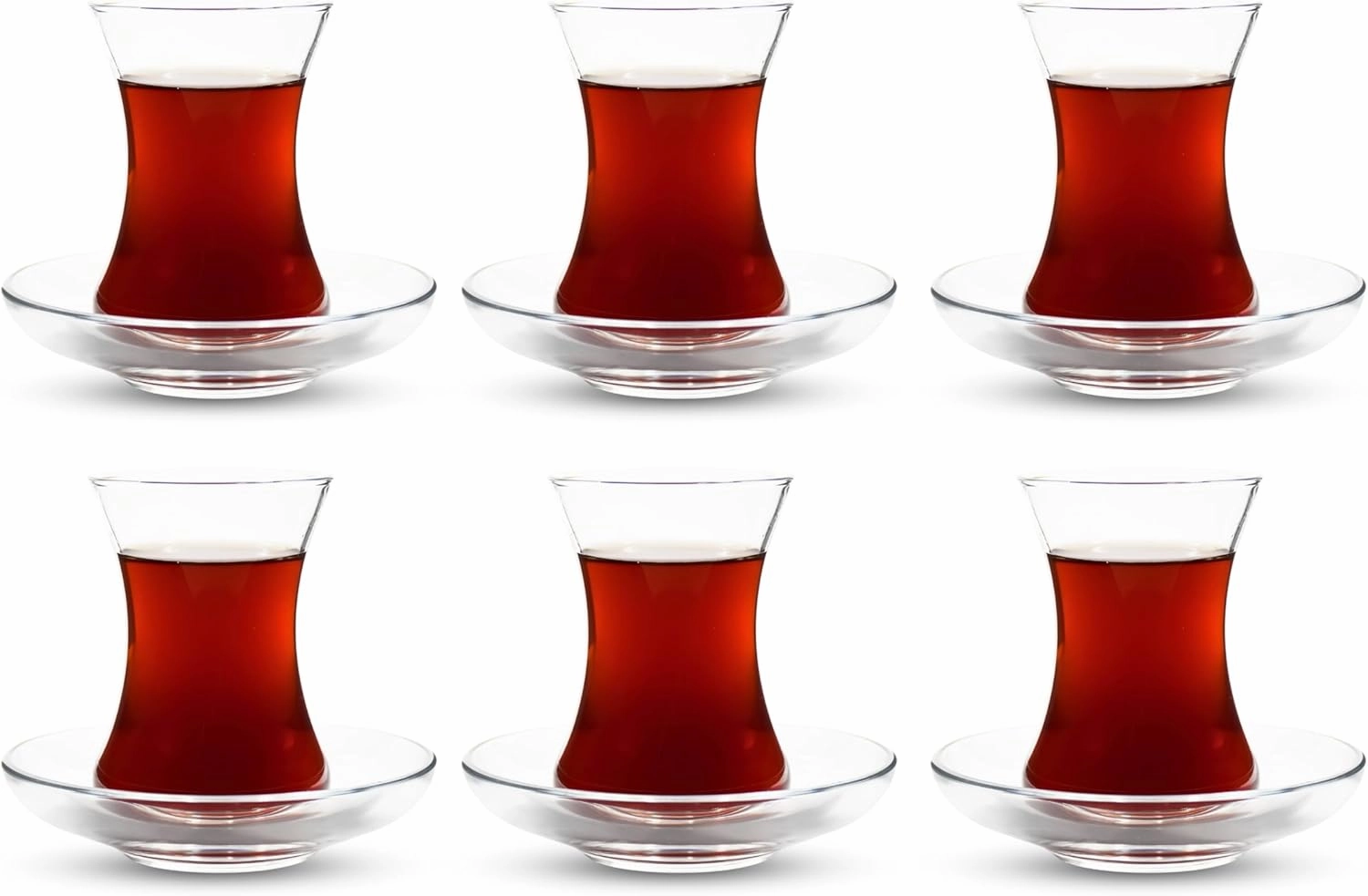 ums Turkish Tea Glass Set, Slim Waist Design and Thick Sole Prevent Tea From Getting Cold, Easy to Keep for 6 People, 6 Saucers, 6 Glasses, Useful Set (12 Pieces)