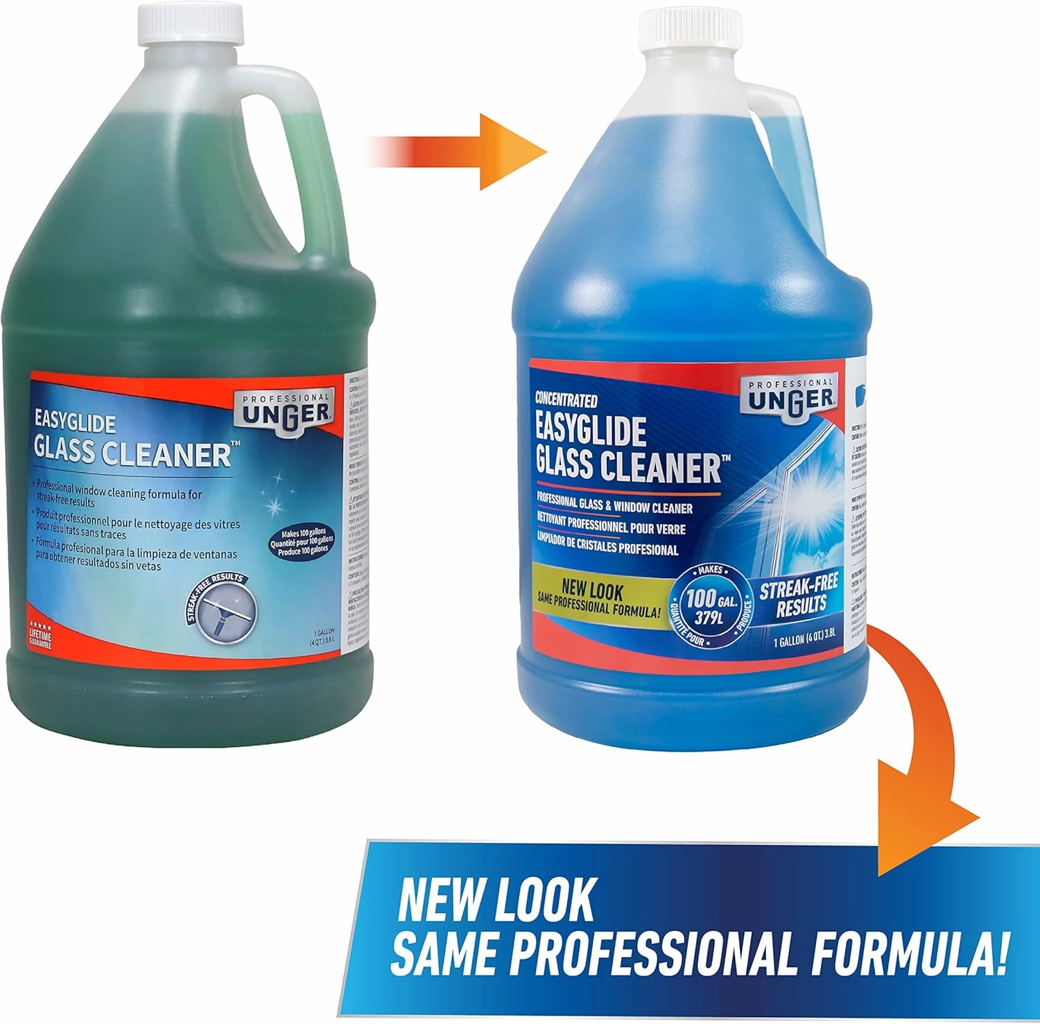 Unger Professional Streak-Free EasyGlide Glass Cleaner Concentrate, 1 Gallon – Ammonia-Free, Makes 100 Gallons of Solution, Safe for Tinted Windows, LOW-E Glass, Windshields & Mirrors