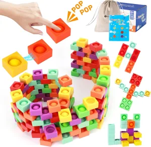 Unique Magnetic Blocks, 36 Pcs Silicone Pop Building Blocks Fidget Toy, 1.38 Large Strong Magnetic Cubes, Preschool STEM Sensory Montessori Toys for Kids Toddlers Ages 3 4 5 6 7 8