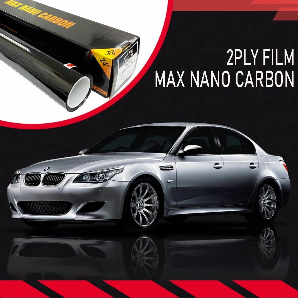 United Window Tint Car Film 24" in x 100'Ft MAX Nano Carbon Film 2Ply 5% VLT - Clear Polyester Privacy Window Tint Blocks UV/IR Rays, Heat & Glare- Laminate Adhesive with Lifetime Color Stability…