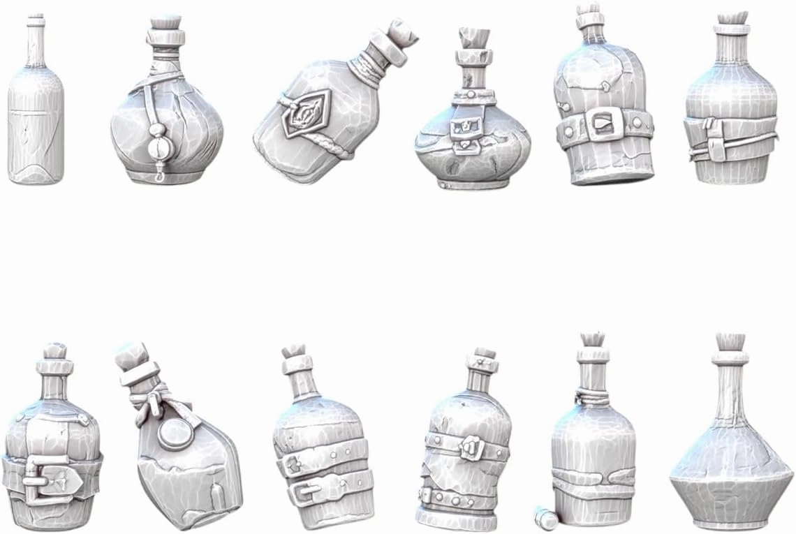 Unpainted DND Bottles Miniature Scenery, Tabletop Gaming Collectible, Fantasy World, Ideal Gift for Dungeon Masters and Collectors