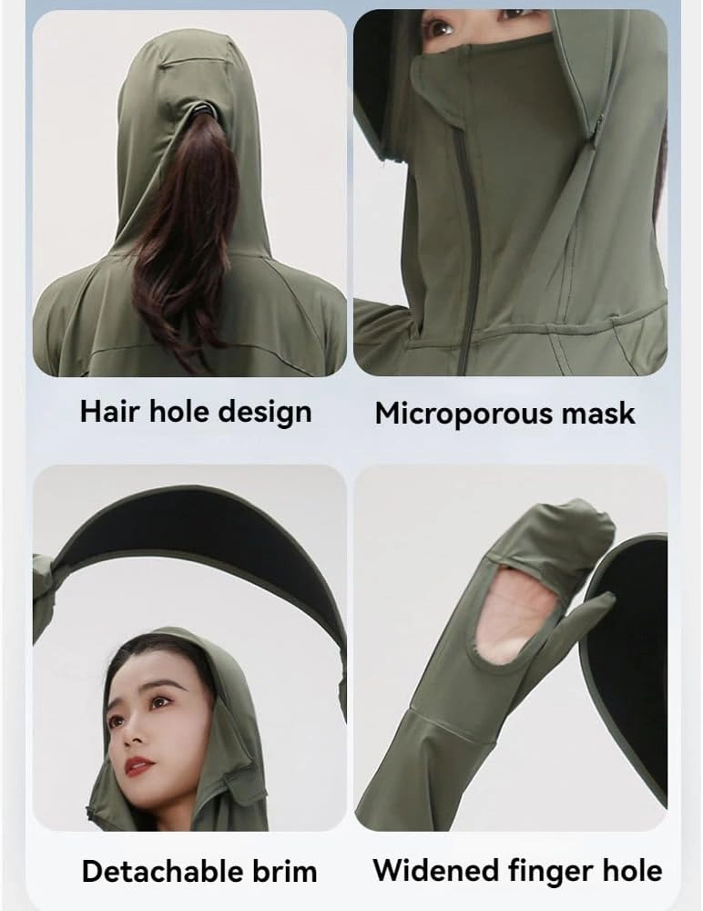 UPF50  UV Protection Hoodie (Lab-Tested ≥95% UV Block), Detachable Visor for Hiking/Beach/Driving【Free UV Card】