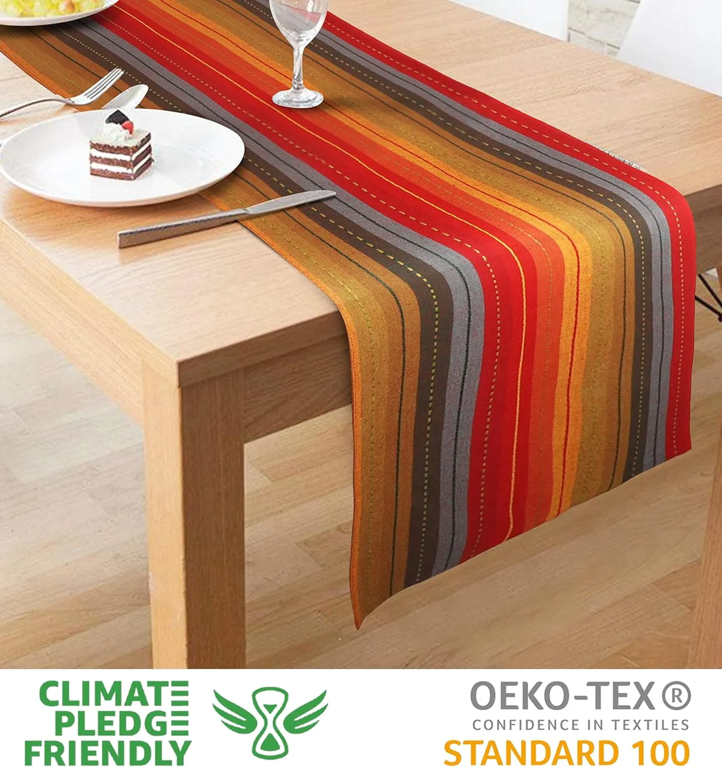 Urban Villa Table Runner 100% Cotton Fused TableRunner Cuisine Stripes 14''x72'' Over Sized Red Multi Color Table Runner Heavier Quality