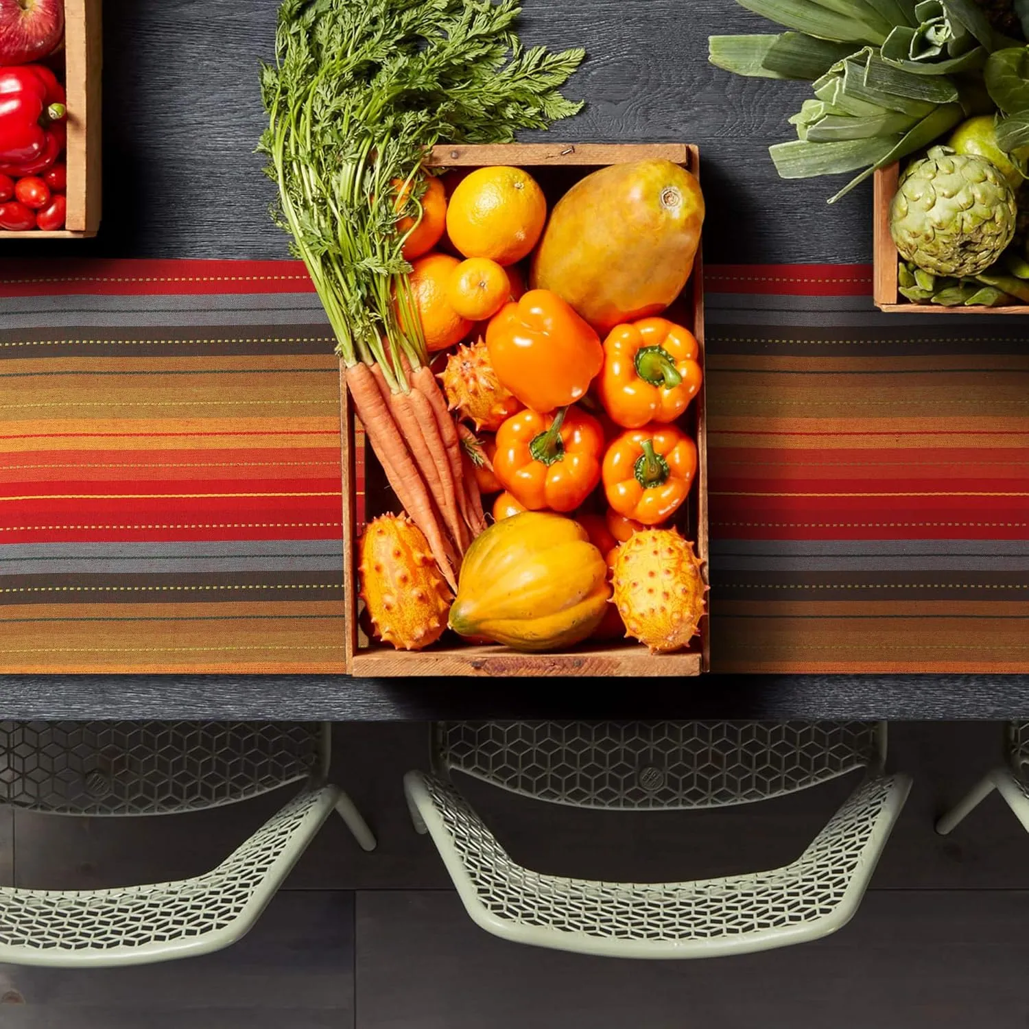 Urban Villa Table Runner 100% Cotton Fused TableRunner Cuisine Stripes 14''x72'' Over Sized Red Multi Color Table Runner Heavier Quality