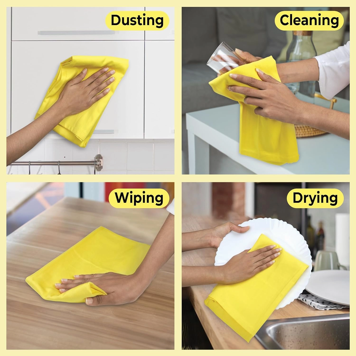 Urban Villa Kitchen Towels Premium Quality 100% Cotton Solid Kitchen Towels Set of 6 Ultra Soft Size 20X30 Inches Yellow Color Kitchen Towel Highly Absorbent Kitchen Towels