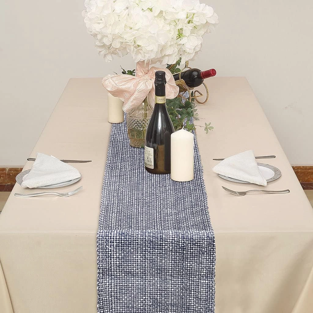Urban Villa Two Tone Table Decor - 14x72 Blue/White w/Fringes - Cotton Table Runner for Dining, Kitchen, Everyday Use