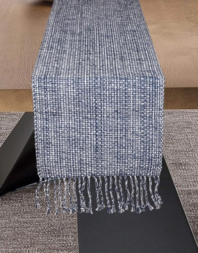Urban Villa Two Tone Table Decor - 14x72 Blue/White w/Fringes - Cotton Table Runner for Dining, Kitchen, Everyday Use