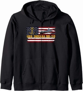 USS Indiana BB-58 WW2 Battleship Warship Veteran Father's Zip Hoodie