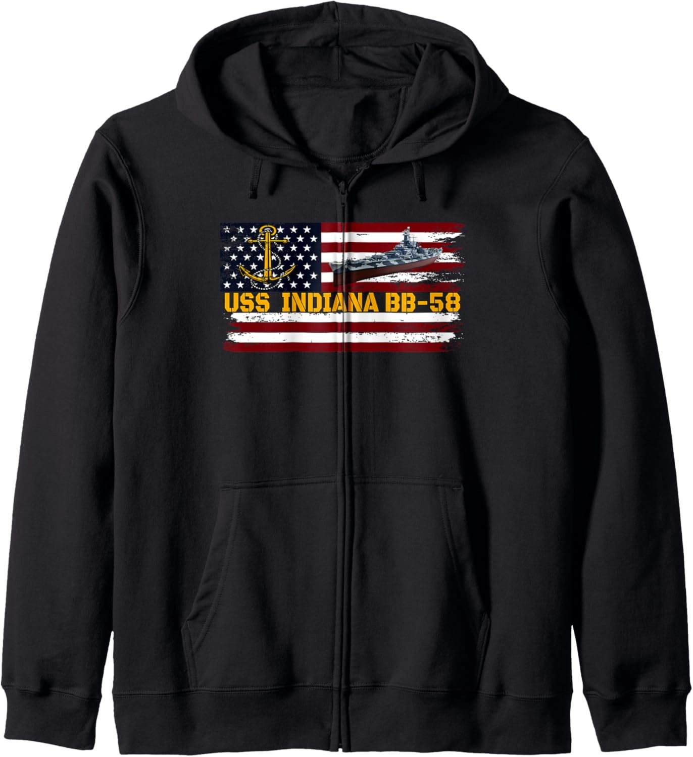 USS Indiana BB-58 WW2 Battleship Warship Veteran Father's Zip Hoodie