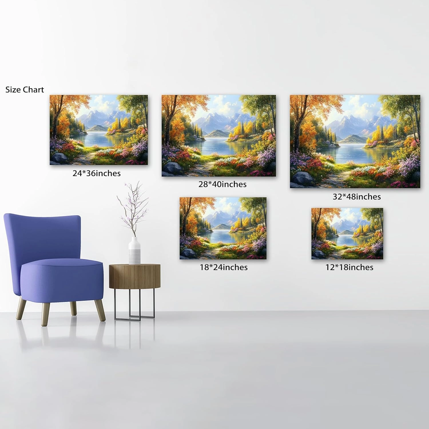 UZMKM Spring Wall Art, Modern Framed Nature Canvas Wall Art for Living Room Bedroom Decor, Spring Theme Flower View Painting, Forest Lake Landscape Picture Prints Wall Decoration Artwork 12x18 Inch