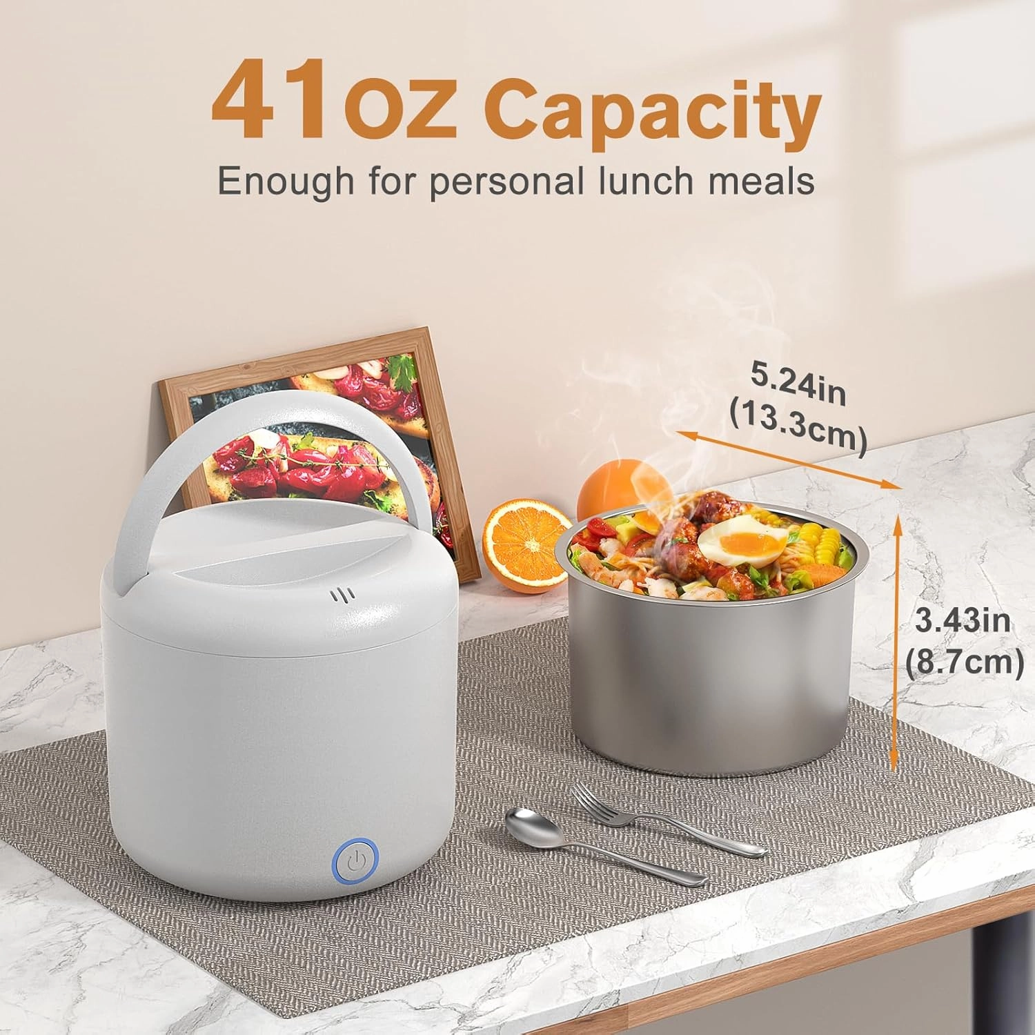 Vabaso Electric Lunch Box for Adults, 41oz 80W Heated Lunch Box, 12V/24V/110V/220V Portable Food Warmer White Elephant Gifts for Men Car Truck Work with 1.2L 304 Stainless Steel Container