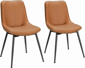VASAGLE Leather Dining Chairs Set of 2, Comfortable Upholstered Seat Dining Room Chairs with Swivel Leveling Feet, Curved Backrest Kitchen Chair for Living, Restaurant, Easy Assemble, Caramel Brown